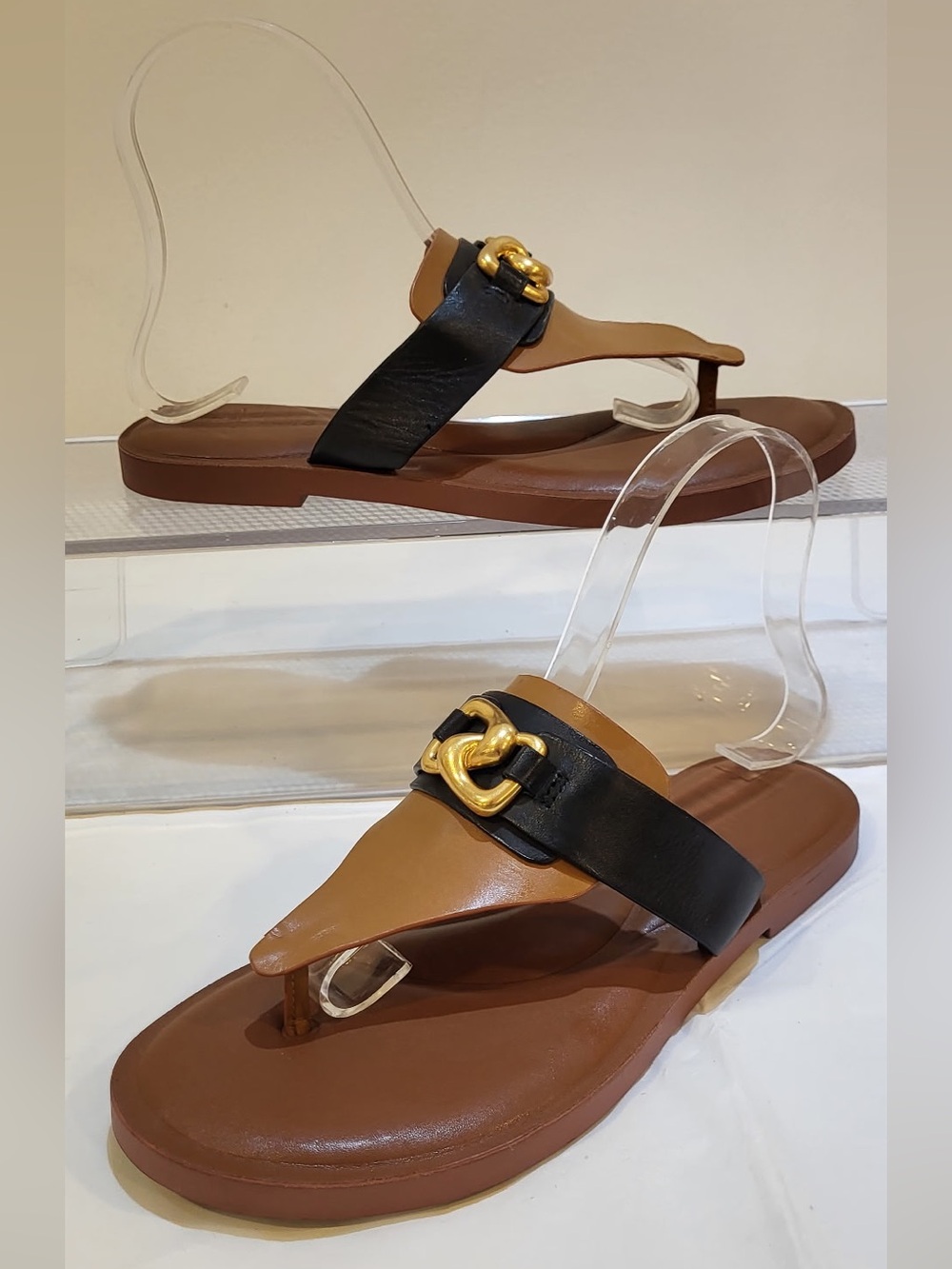 Price Drop: AEROSOLES black & tan leather slide sandals